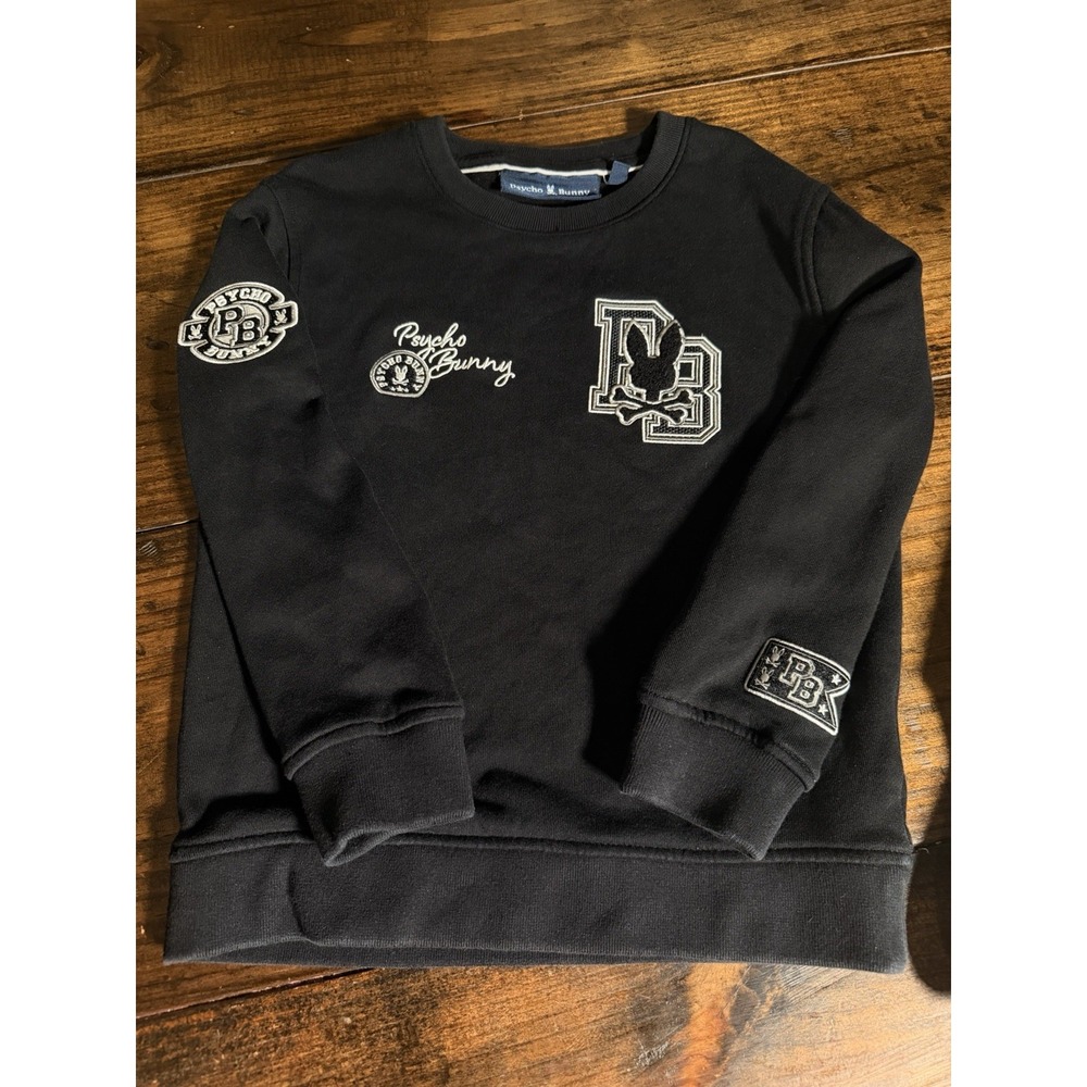 Psycho Bunny Boys 5-6X Black Crewneck Sweatshirt Embroidered Logo Pullover